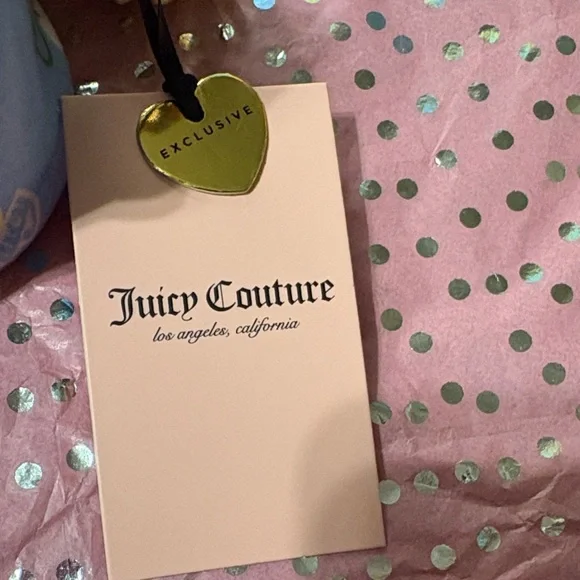 Juicy Couture Blue Gleam Drawstring Mini Bag with Heart Mirror Charm Pouch NWT - Picture 2 of 10